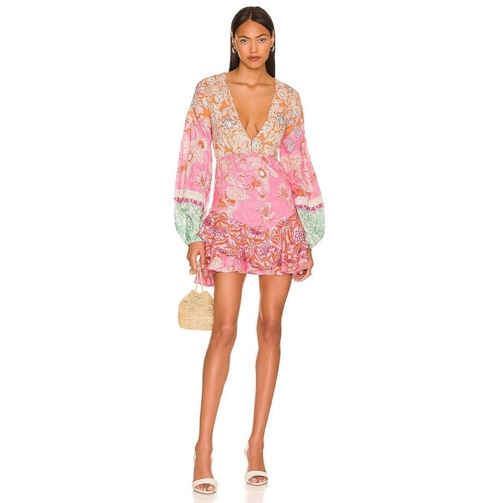 HEMANT AND NANDITA Sidra Ruffle Short Dress in Pink